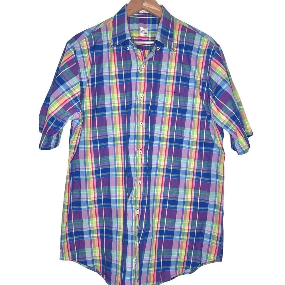 Peter Millar Button Down Large Multi Cotton Poplin Preppy Madras Plaid